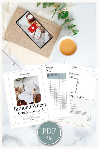 PDF Crochet Pattern + Video – Cozy Braided Wheat Stitch Blanket | 16 Sizes | Beginner-Friendly